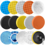 125mm Tampon de Polissage de Voiture, 16 PCS Kit Polissage Voiture, Pad Polissage Adaptateur de Perceuse et Tampons de Cire de L