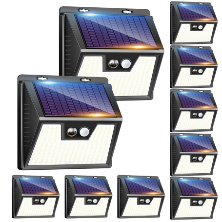 kolpop Lampe Solaire Exterieur Detecteur de Movement Lot de 10, 167 LED/3 Modes Lumiere Solaire, Étanche Eclairage Exterieur Mur
