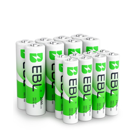 EBL Lot de 16PCS Piles Rechargeables AA et AAA, avec 8PCS AA HR6 et 8PCS AAA HR03 Piles Rechargeables Ni-MH 1.2V, Compatible ave