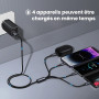 Pluggify Cable de Charge Multiple 4 en 1 Universel Nylon tressé Multi Chargeur Cable de Chargement avec iP/Micro USB / 2 Type C 