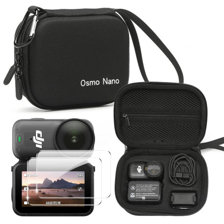 Lemxiee Pochette Housse pour DJI Osmo Nano Coque + [2 Pièces] Protecteur d'écran Verre Trempé pour DJI Osmo Nano Accessoire