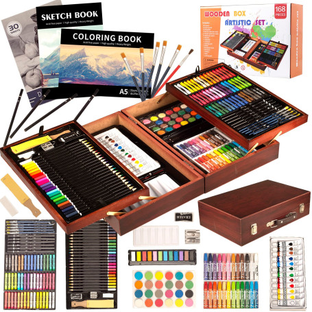 KINSPORY Mallette Dessin Enfant, 168 pièces coloriage kit Dessin Enfant, Sets de Dessin, Art Set, Mallette de Coloriage