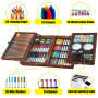 KINSPORY Mallette dessin Enfant, 139 pièces coloriage kit dessin Enfant, Art Set, Mallette de Coloriage avec boîte en bois (Brun