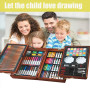 KINSPORY Mallette dessin Enfant, 139 pièces coloriage kit dessin Enfant, Art Set, Mallette de Coloriage avec boîte en bois (Brun