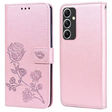 RankOne Étui Portefeuille en Cuir pour Samsung Galaxy A54 5G (6.4" inches), avec Porte-Cartes Rose Pattern Design Cover Coque Ho