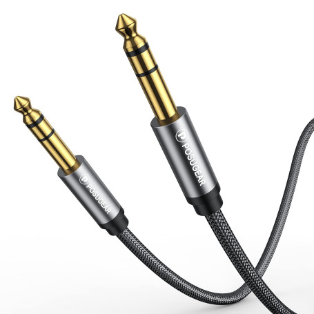 POSUGEAR 6.35mm vers 6.35mm Stéréo Câble 2M, 1/4 Mâle MâleTRS Jack Câble Tressé en Nylon Plaqué Or pour Amplificateur, Électriqu