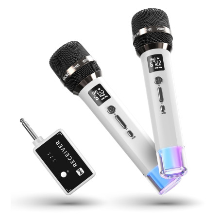 Micro sans fil, micro avec connexion à puce individuelle et lumières LED, autonomie de 40 h, portée de réception de 60 m, contrô