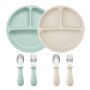 PandaEar Set de Vaisselle pour Bébé | 2 Assiettes Divisées avec Ventouse en Silicone, 2 Sets de Cuillères et Fourchettes pour Bé