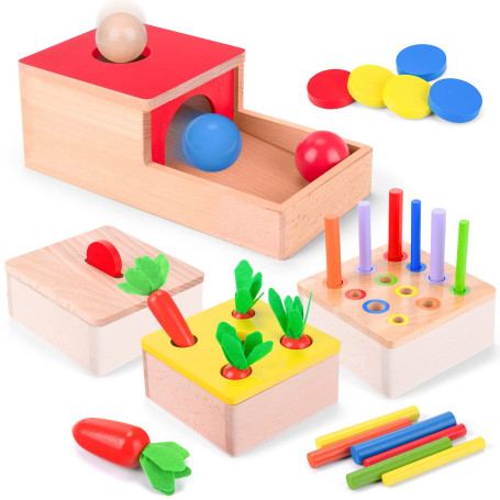 LZDMY Jouets Montessori en Bois 10-36 Mois Bébé, Jouet Éducatifs Enfant 1 2 3 4 5 Ans Jeux Montessori Object Boîte Permanente, J