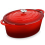 Velaze Cocotte Fonte 7L Émaillée, Marmite Fonte 34cm, Antiadhésive Couvercle Rouge, Compatible Induction/Gaz/Four