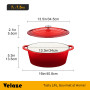 Velaze Cocotte Fonte 7L Émaillée, Marmite Fonte 34cm, Antiadhésive Couvercle Rouge, Compatible Induction/Gaz/Four