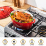 Velaze Cocotte Fonte 7L Émaillée, Marmite Fonte 34cm, Antiadhésive Couvercle Rouge, Compatible Induction/Gaz/Four