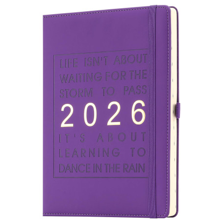 Agenda journalier 2026 de janvier 2026 à décembre 2026 avec porte-stylo, poche intérieure (violet 2026, A4)