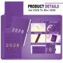 Agenda journalier 2026 de janvier 2026 à décembre 2026 avec porte-stylo, poche intérieure (violet 2026, A4)