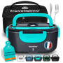 TRAVELISIMO Gamelle Chauffante 80W Lunch Box Chauffante 1,5L Chauffe Plat Voiture 3 en 1 220V 24V 12V, Gamelle Chauffante Allume