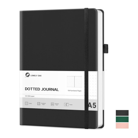 Lonely Oak Bullet Dotted Journal Carnet de Notes, 156 Pages Numériques, A5 Carnet Pointillé Cahier Relié Pour Femme & Homme, 120