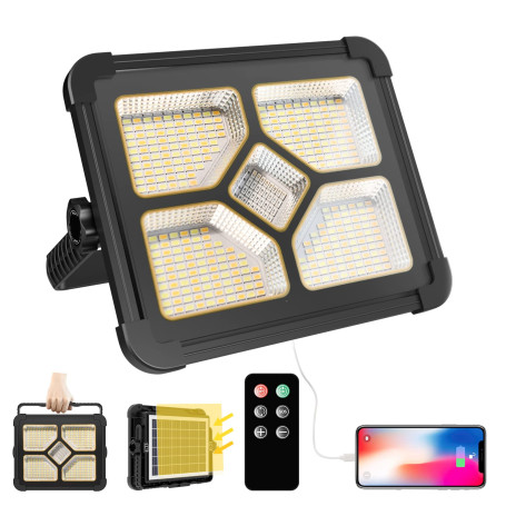 iodoo 200W Projecteur LED Rechargeable Avec Télécommande, Lumière de Travail Lanterne Portable avec Panneau Solaire, 20600mAh US
