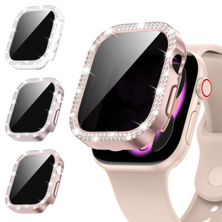 Kamita [3Pièces] Diamant Privacy Coque pour Apple Watch 10 42mm, Paillettes PC Bumper Case avec Anti-Espion Protecteur d'écran, 