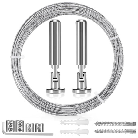 Zyluniy 5m Tringle à Rideaux Kit, Câble en Acier pour Rideau, Fil de Suspension en Acier Inoxydable pour Accrocher Photos, Ridea