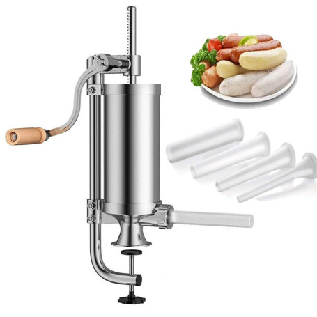 WishesMar 2,5 LB Pousoir a Saucisse Manuel en Acier Inoxydable Machine à Saucisses Manuel Vertical avec Support de fixation et 4