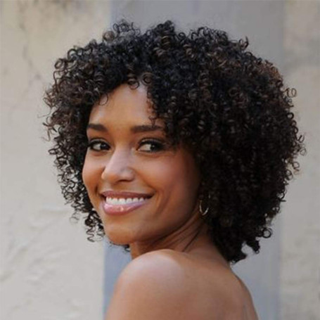 IFLY Perruque Afro Femme Perruque Bresilienne Courte Bouclée Vrai Cheveux Naturelle Perruques de Cheveux Humains en Pour Femmes 