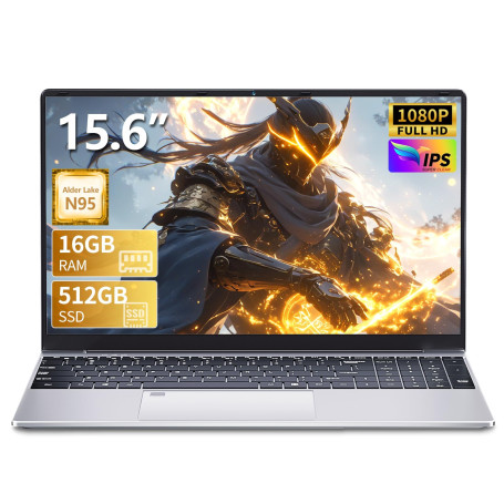 15,6" FHD Ordinateur Portable CPU N95 16 Go DDR4 RAM, 512 Go SSD Déverrouillage Par Empreinte Digitale Clavier Rétroéclairé Win1