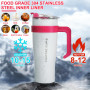 Euakee 40oz Mug Isotherme, 1182ml Sans BPA Tasse à Café Acier Inoxydable, Café avec Paille et Poignée, Double Isolée Tasse Isoth