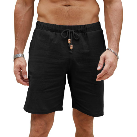 LVCBL Shorts et Bermudas Homme Short d'été léger en Lin pour Homme avec Poches M-3XL