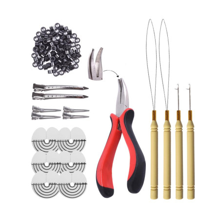 Kit pour extensions micro anneau en silicone pince pour extension plume cheveux (Noir)