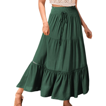 Genfien Femme Jupe 2 en 1 Bohème Tour de Taille Elastique Longue été Maxi Tube Taille Haute A-Line Décontractée Vacances L'été P
