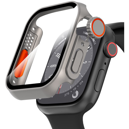 Diruite Protection Écran pour Apple Watch SE 3/2/1 /Series 6 5 4 44mm Coque,HD Apparence Créative Ultra Mince PC+Verre Trempé Ca