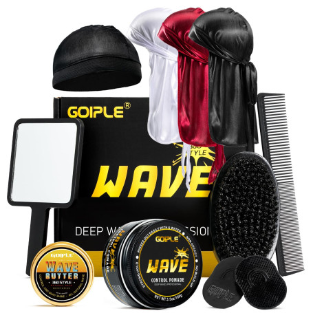 Pommade Wave pour hommes Strong Hold Easy Wash 360 Wave Training Hair Cream, Waves Grease pour hommes favorise les ondulations s