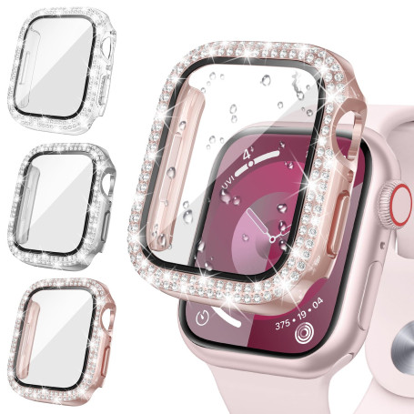 Neitra [3 Pièces] Coque D'écran Diamond pour Apple Watch Series 6/5/4/SE 2023 40mm Accessoires, Bling Coques avec Protecteur D'é