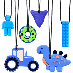 Mexgcom Collier à Macher, 6 PièCes Collier à Mastication, Jouets à Anneau de Morsure, Silicone Collier à MâChouiller pour les En