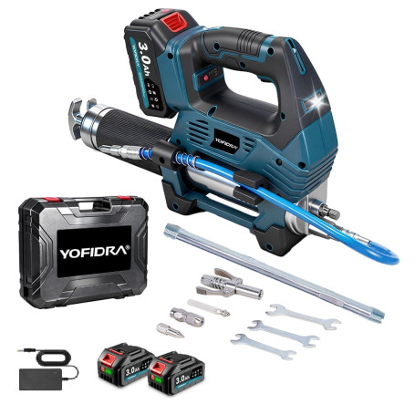 Yofidra Pompe a Graisse Electrique 12 000 PSI, Pompe à Graisse sans balais, avec 2 Batteries de 3,0 Ah, débit de 170 ML/Min, 3 N