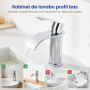 CECIPA Robinets de lavabo en chrome, mélangeur monocommande en acier inoxydable pour salle de bain, robinet de salle de bain ave