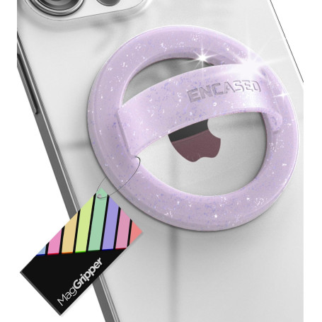 Encased Support magnétique pour téléphone (compatible avec MagSafe) Anneau fin en silicone pour iPhone (paillettes violettes)