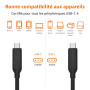 Amazon Basics Câble de charge rapide USB-C vers USB-C 4, 40 Gbit/s, vidéo 8K, 240 W, Thunderbolt 4/3, certifié USB-IF, pour Appl