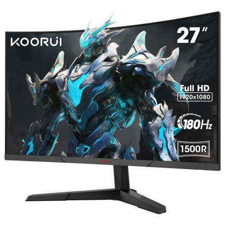 KOORUI 27'' Ecran PC Gamer 180hz Incurvé 1500R, Moniteur PC Dalle VA, Résolution FHD (1080P), DCI-P3 90%, Inclinaison réglable, 