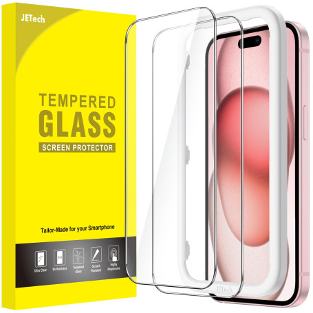 JETech Protection D'écran pour iPhone 15 6,1 Pouces, Sans Bulle, Film en Verre Trempé avec Outil d'Installation Facile, Compatib