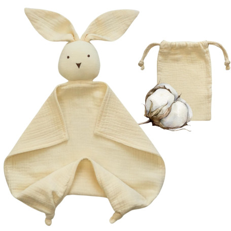 BEBICCO- Doudou bébé 30x30cm en Mousseline de Coton- Lange Bebe - Doudou Serviette - Couverture de securité (Blanc Pur)