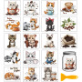GLOBLELAND 18 Feuilles D'Autocollants de Transfert à Frotter en Forme de Chats Café pour Vases 3.9x3.6 pouces Autocollants Color