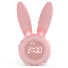 Homealexa Réveil Matin à Induction en Forme de Lapin Mignon, Intelligent Réglage Automatique Lumière de Respiration, Affichage T