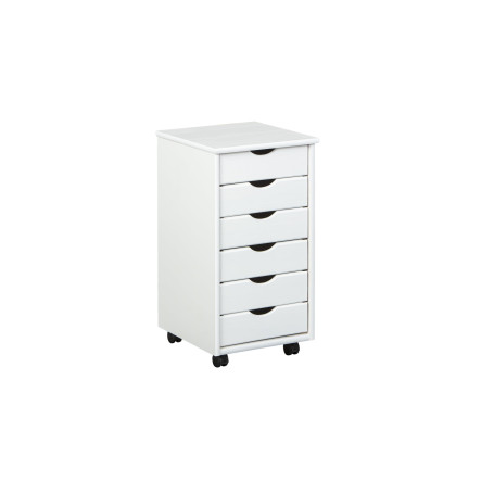 Inter Link – Caisson de bureau à roulettes – Avec tiroirs – Meuble de rangement mobile - Pin massif - 6 tiroirs – Blanc vernis