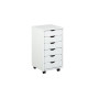Inter Link – Caisson de bureau à roulettes – Avec tiroirs – Meuble de rangement mobile - Pin massif - 6 tiroirs – Blanc vernis