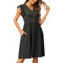 SENBATU Robes d'été Femmes Manches à Volants Robe de Plage col en v Robe midi plissée avec Poches S-2XL 34-52
