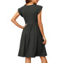 SENBATU Robes d'été Femmes Manches à Volants Robe de Plage col en v Robe midi plissée avec Poches S-2XL 34-52