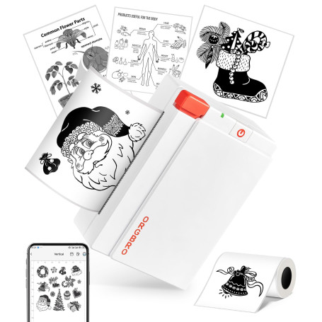 ORGBRO Mini Imprimante, X3 Thermique Bluetooth Imprimante Autocollante Portable, avec 1 Rouleau de Papier Thermique, 300DPI Peti