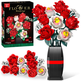 Ophy Kit de Construction Bouquet de Roses 772 PCS avec Vase - Fleurs Artificielles, Rose Artificielle - Idée Cadeau Femme pour A