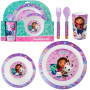 Get Trend Gabby's Dollhouse Set Vaisselle Enfant 5 Pièces, Assiette Bol Tasse Cuillère Fourchette Plastique Réutilisable, Sans B